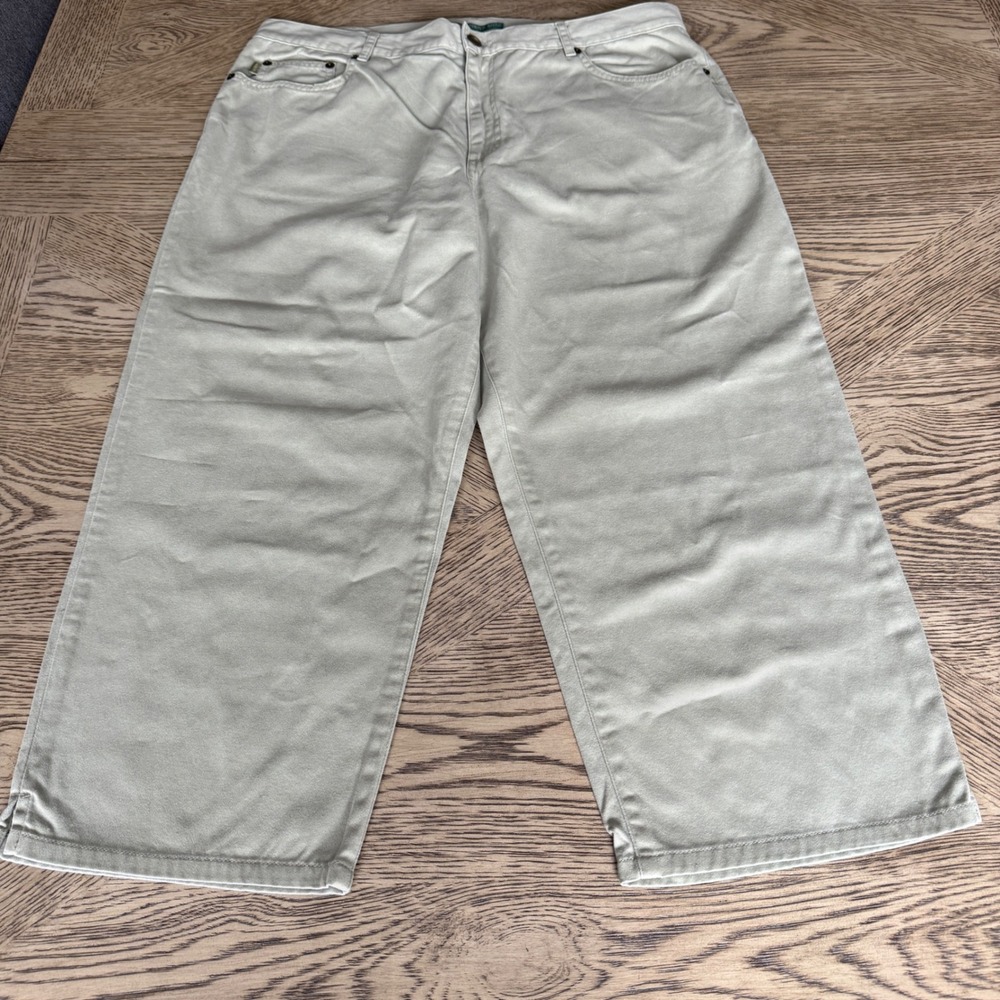 Lauren Ralph Lauren Jeans Co Khaki Tan Wide Leg Cropped Pants Womens 14